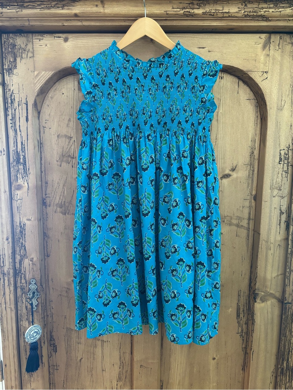 French Connection Turquoise Floral Smocked Dress Size M (10/12)